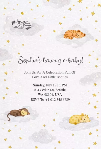 Adorable Jungle Safari Baby Shower Celebration Invitation Template
