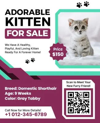 Adorable Kitten for Sale Promotional Flyer Template