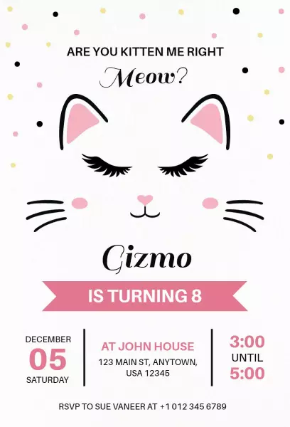 Adorable Kitten Themed Cat Birthday Celebration Invitation Template