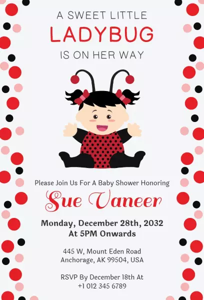 Adorable Ladybug Theme Baby Shower Celebration Invitation Template