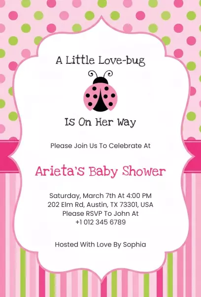Adorable Ladybug Themed Baby Shower Celebration Invitation Template