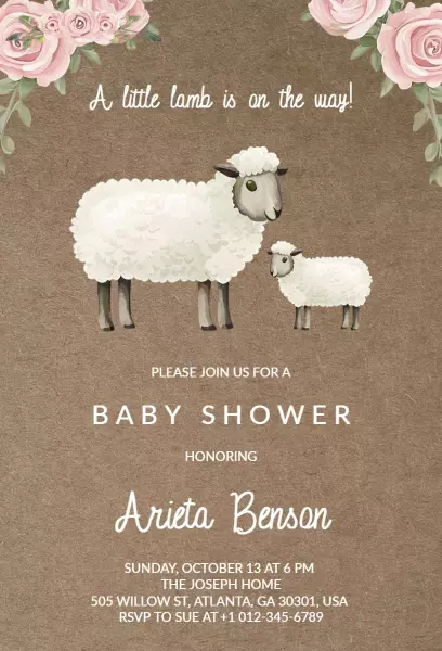 Adorable Lamb Theme Nature Baby Shower Invitation Template