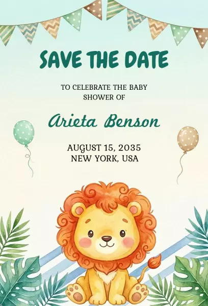 Adorable Lion Baby Shower Save The Date Invitation Template