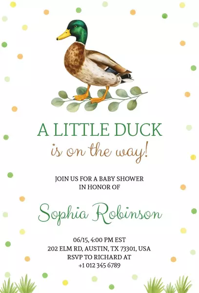 Adorable Little Duck Themed Baby Shower Invitation Template