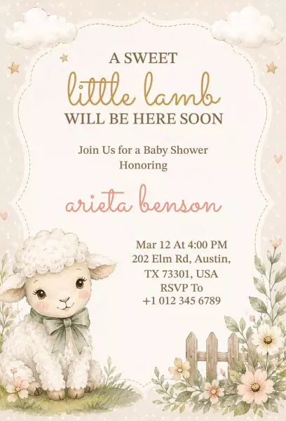 Adorable Little Lamb Baby Shower Celebration Invitation Template