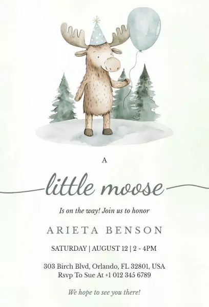 Adorable Little Moose Baby Shower Celebration Invitation Template