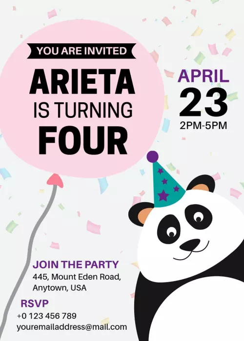 Adorable Panda Theme Colorful Birthday Celebration Invitation Template