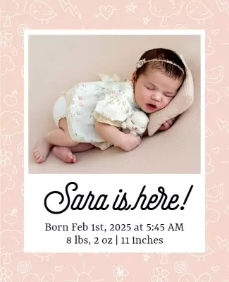 Adorable Soft Pink Baby Announcement Poster Template