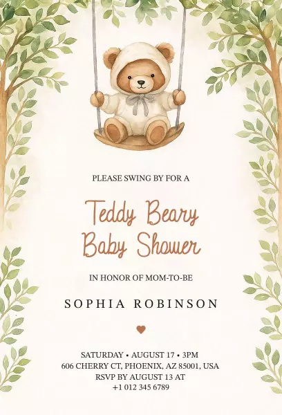 Adorable Teddy Bear Baby Shower Celebration Invitation Template