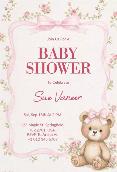 Adorable Teddy Bear Themed Baby Shower Celebration Invitation Template