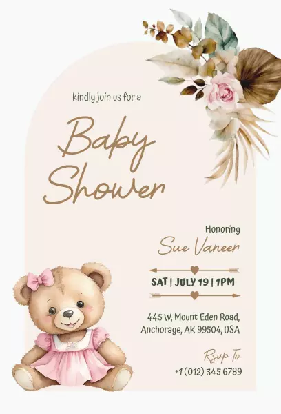 Adorable Teddy Bear Themed Baby Shower Invitation Template