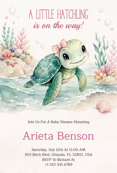 Adorable Turtle Baby Shower Celebration Invitation Template