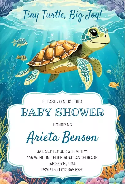 Adorable Turtle Underwater Baby Shower Celebration Invitation Template