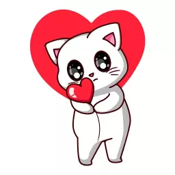 Adorable White Cat Holding a Heart in Love Character Logo Template