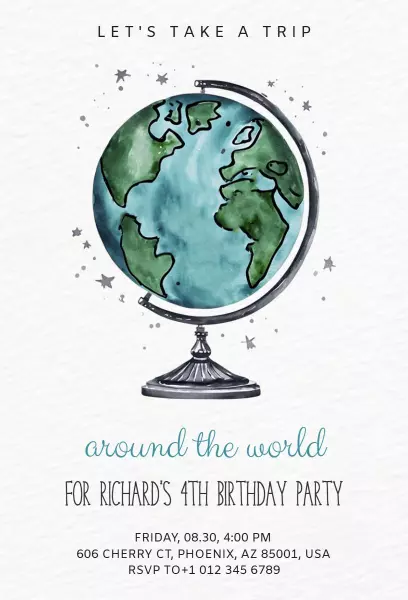 Adventure Around the World Kids Birthday Celebration Invitation Template