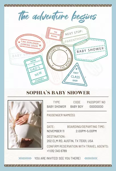 Adventure Awaits Baby Shower Travel Adventure Invitation Template
