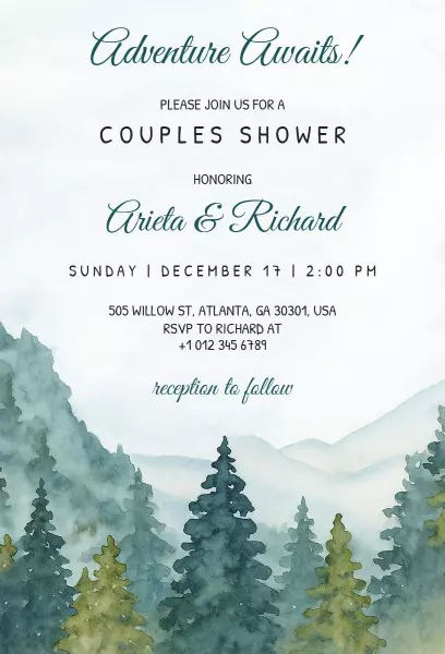 Adventure Awaits Nature-Inspired Couples Shower Invitation Template