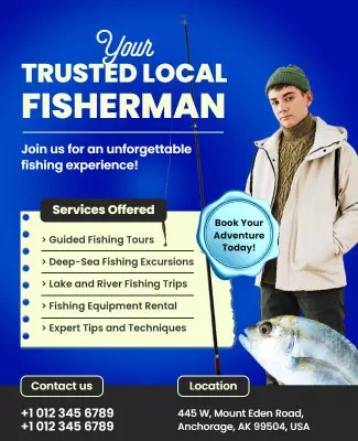 Adventure Blue Fishing Services Promotion Poster Template