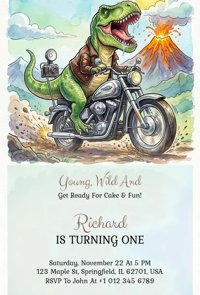 Adventure Dinosaur Motocross Birthday Celebration Invitation Template