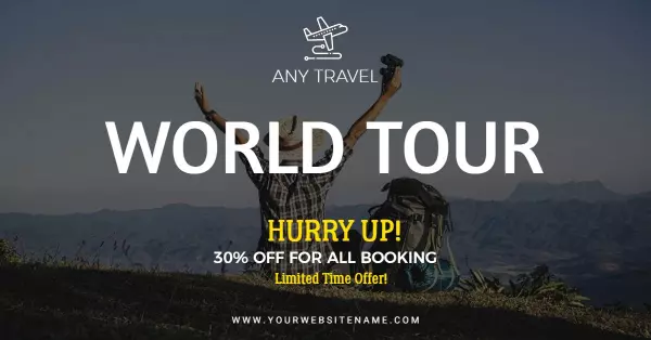 Adventure Enthusiast Enjoying Scenic Views World Tour Travel Banner Template