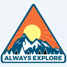 Adventure Inspired Mountain and Sun Graphic Sticker Logo Template