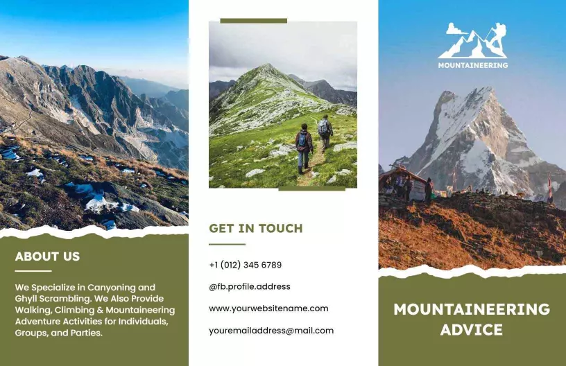 Adventure Mountaineering and Climbing Activities Travel Brochure Template