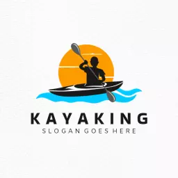 Adventure on Water with Kayaking and Sunrise Logo Template