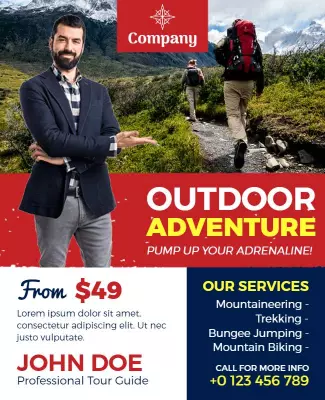 Vibrant Outdoor Adventure Tour Guide Promotional Flyer Template