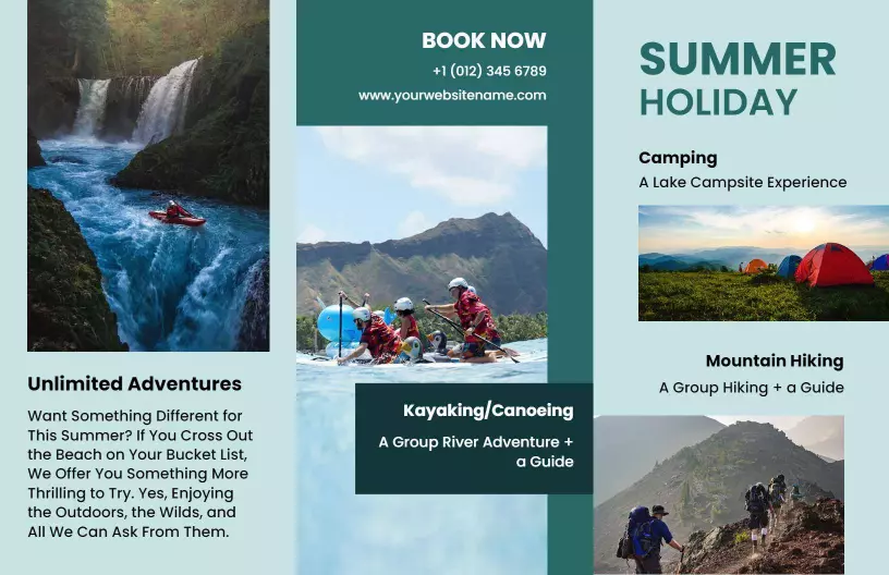 Adventure Summer Holiday Hiking Kayaking Camping Brochure Template
