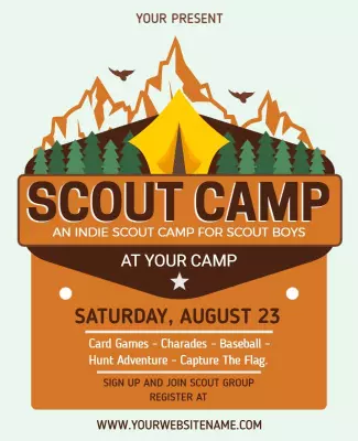Adventure Theme Orange Scout Camp for Kids Flyer Template