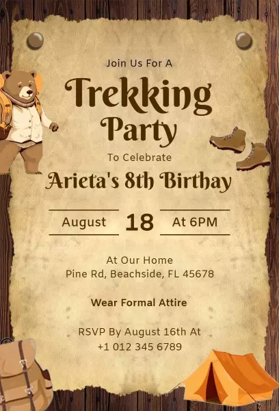 Adventure Trekking Theme Birthday Celebration Party Invitation Template