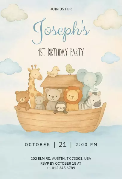 Adventurous Animal Safari 1st Birthday Celebration Invitation Template