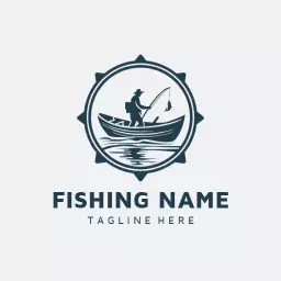 Adventurous Fisherman on Water Representing Fishing Fun Logo Template