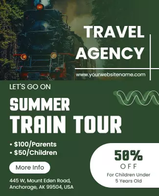 Adventurous Green Summer Train Tour Travel Agency Poster Template