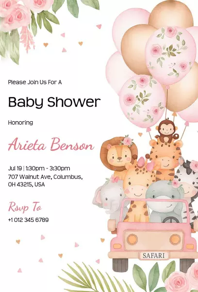 Adventurous Jungle Safari Baby Shower Celebration Invitation Template