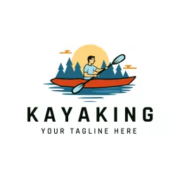 Adventurous Kayaking Scene with Paddler and Nature Logo Template