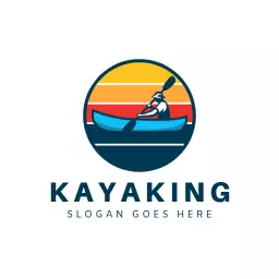 Adventurous Kayaking Scene with Sunset Background Logo Template