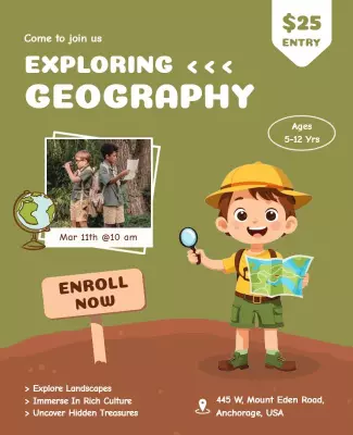 Adventurous Kids Geography Exploration Learning Poster Template