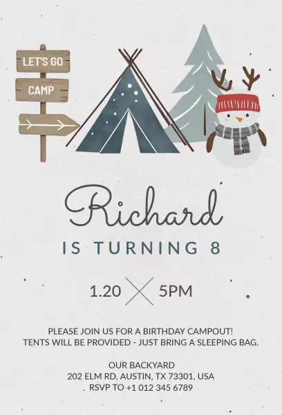 Adventurous Outdoor Camping Birthday Celebration Invitation Template