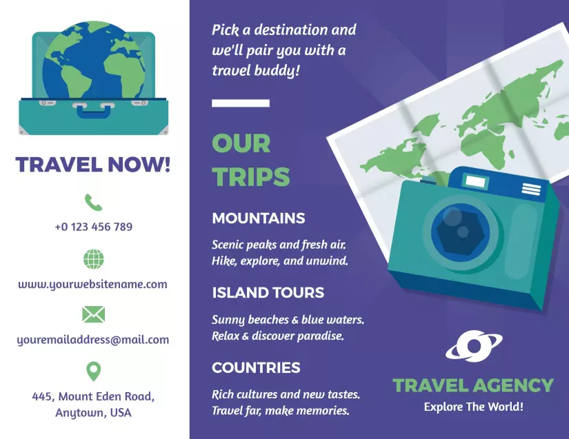 Adventurous Travel Agency Trip Options Brochure Template