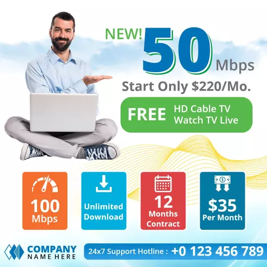 Affordable 50 Mbps Internet Plan with Free HD Cable TV Ad Template