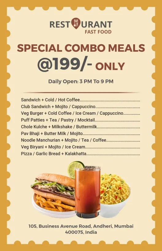 Affordable Combo Meal Menu Template