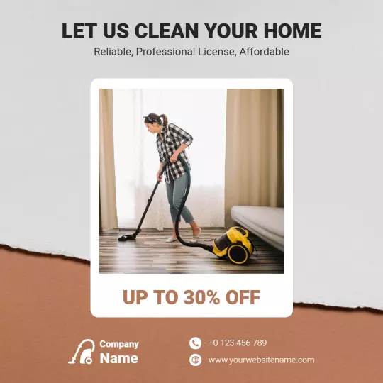 Affordable Home Cleaning Service with Vacuum Promotion Ad Template