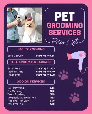Affordable Pet Grooming Services Price List Flyer Template