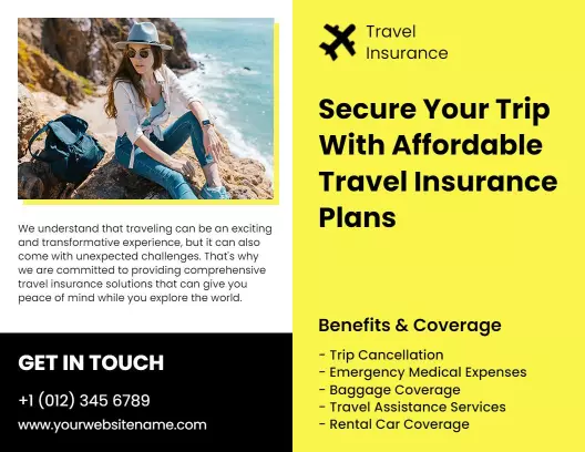Affordable Travel Insurance Plans and Coverage Benefits Brochure Template