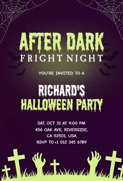 After Dark Fright Night Spooky Halloween Party Invitation Template