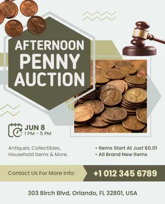 Afternoon Penny Auction Advertisement Flyer Template