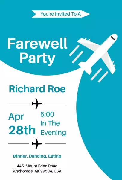 Airplane Adventure Farewell Party Celebration Invitation Template