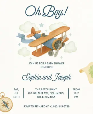 Airplane Themed Baby Shower Invitation Flyer Template