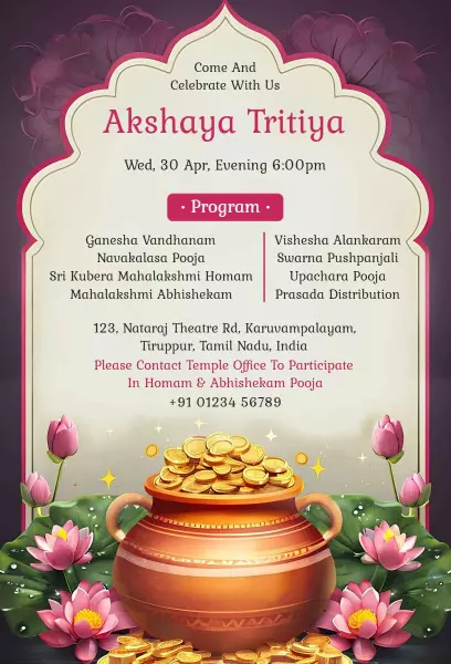 Akshaya Tritiya Festival Celebration Cultural Invitation Template
